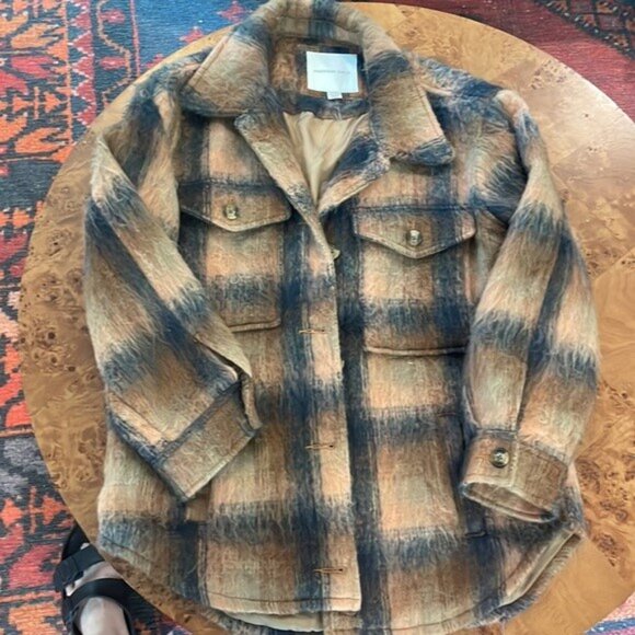 American Eagle Brushed Plaid Oversized Shacket Coat - Picture 4 of 6